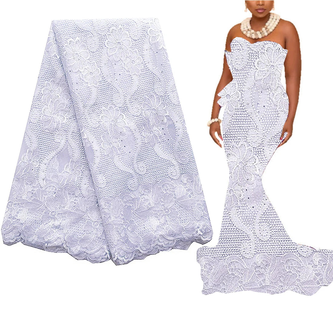 African Lace Fabric Embroidered White Gold Nigerian Wedding Lace