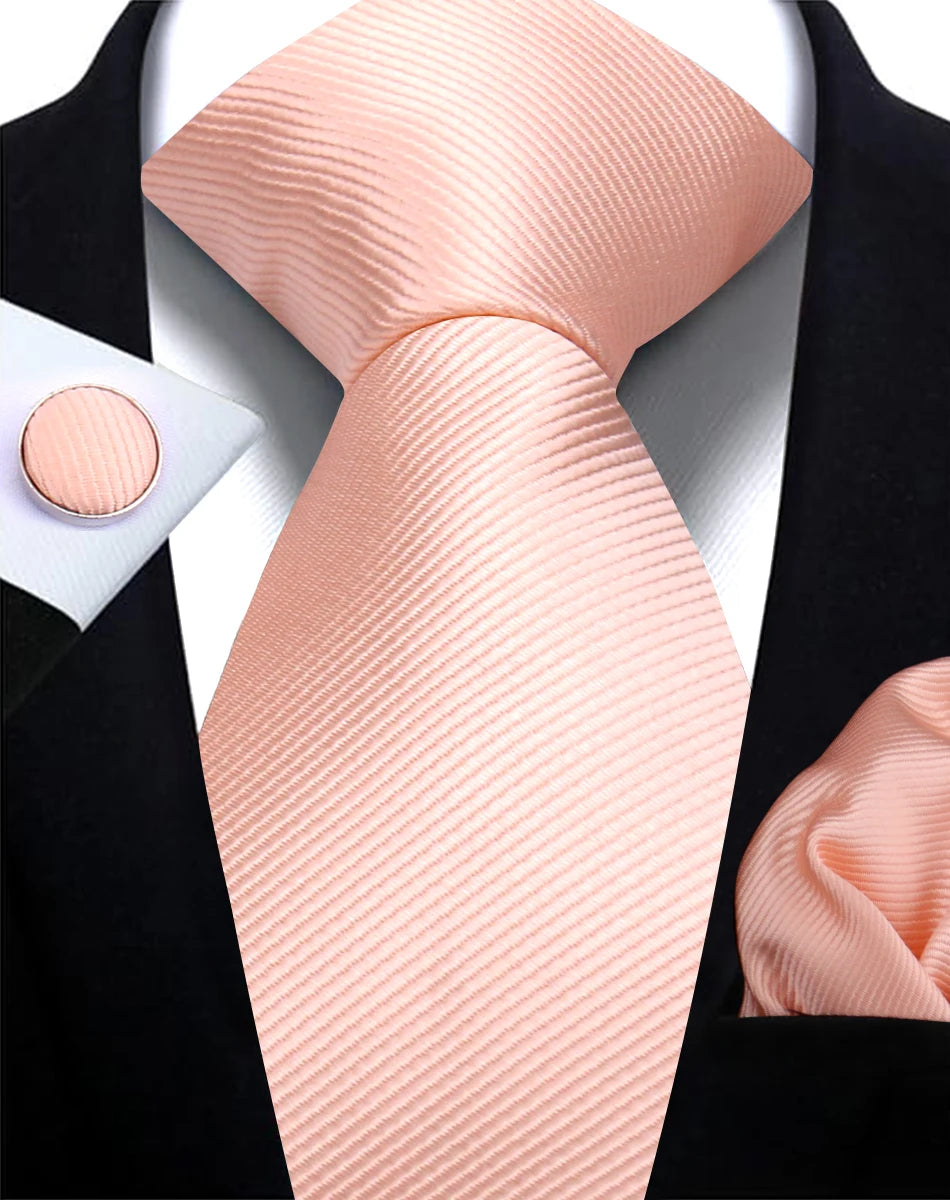 Solid Necktie Set With Handkerchief And Cufflinks For Men
