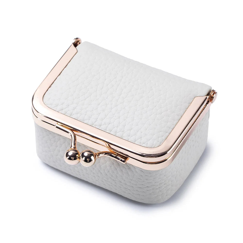 Mini Leather Coin Purse With Gold Clasp For Women Jewelry And Earphone Pouch