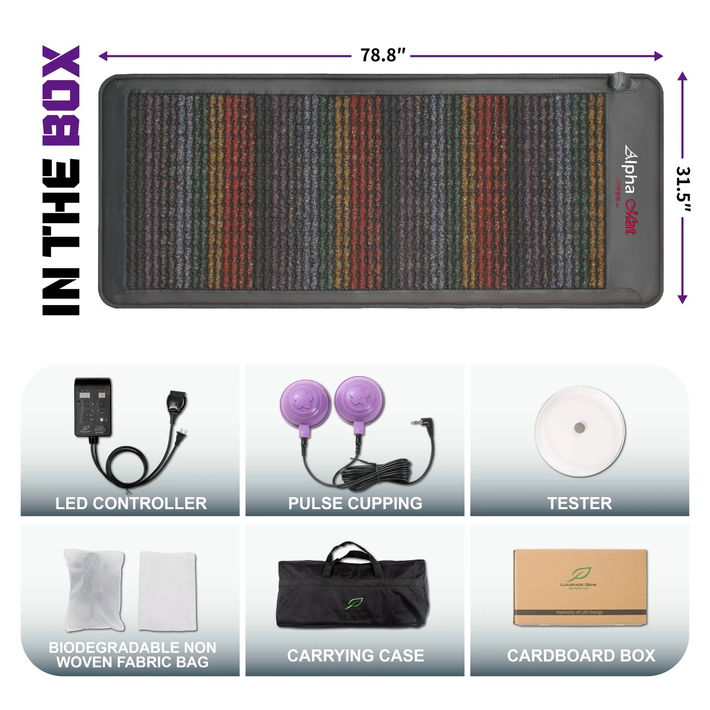 Luxuryade A7000 PEMF Crystal Mat Amethyst Therapy FlR Infrared Heating Heating BIO Massage Mattress
