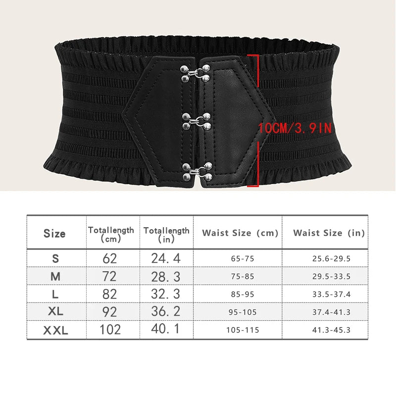 Vibrant Triple Buckle Elastic Waistband Ruffles Wide Belt For Women