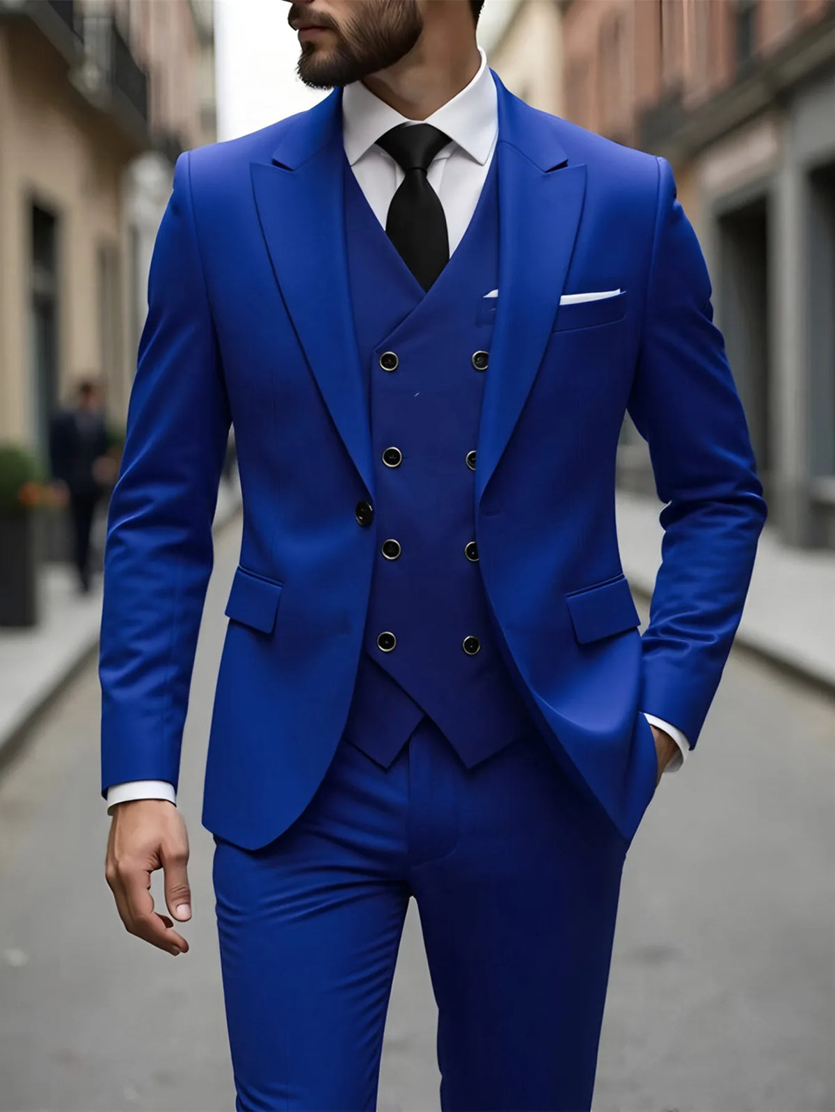 Elegant Male Suit 3 Pieces Blazer Vest and Pants Set Peak Lapel Tuxedo Suits for Men Ceremony Wedding Dresses Business Prom