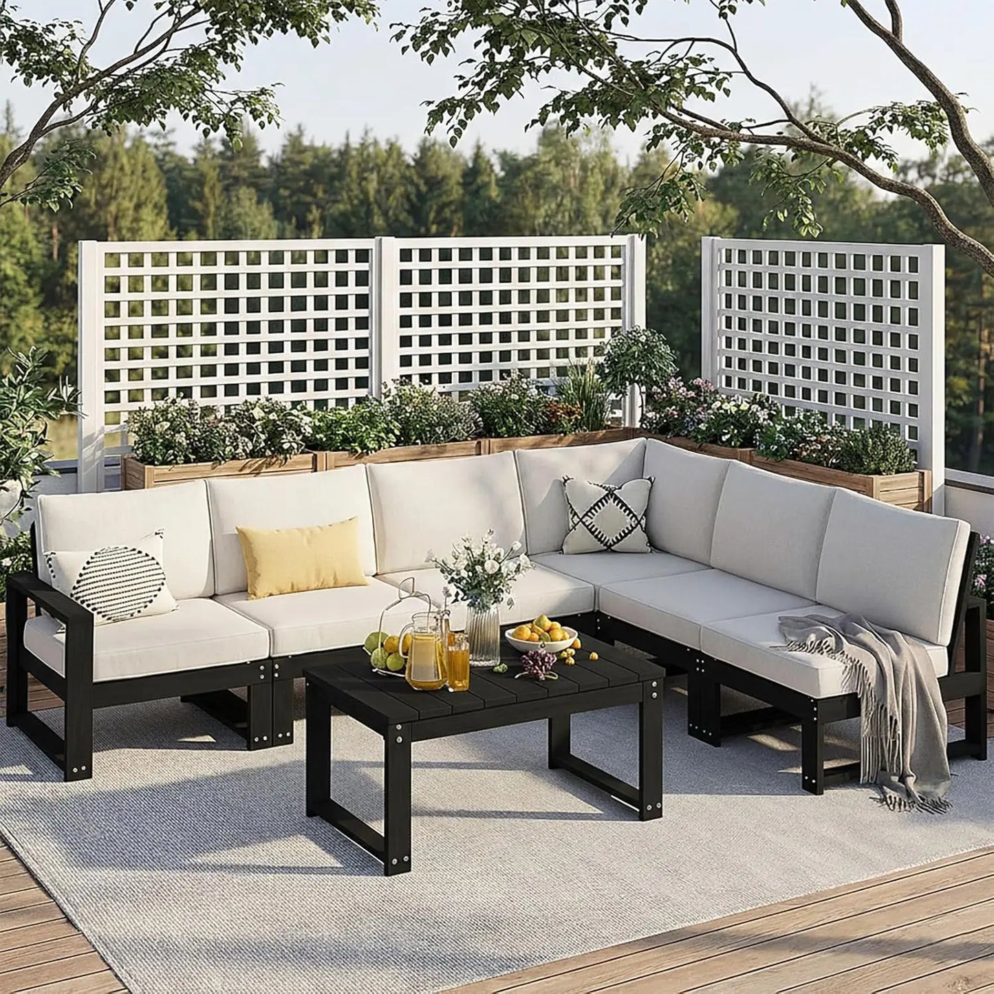 Patio Furniture Set, HDPE Sectional Outdoor Conversation Sets, 7-Piece Outdoor Couch Set with Deep Cushions, Customized