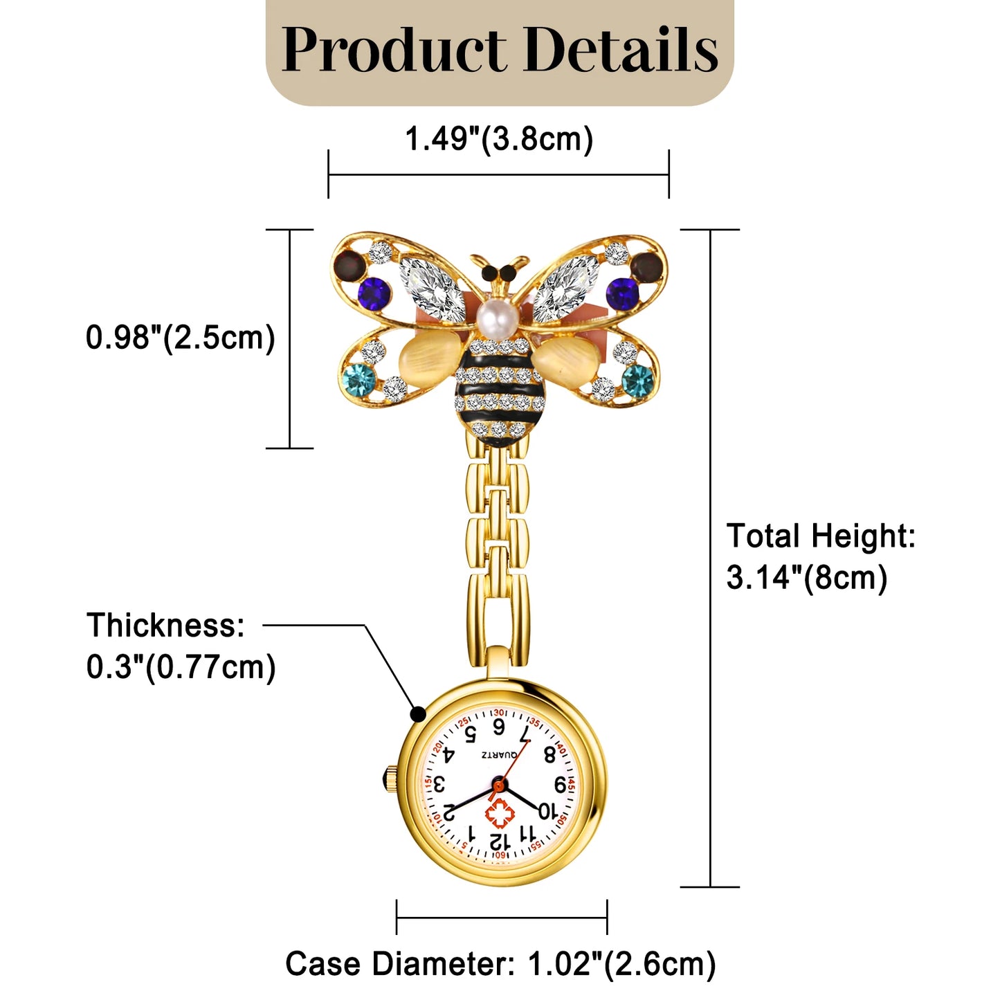 High Definition Easy-to-Read Digital Nurse Watch Honeybee Decorative Medical Auxiliary Watch Work for Men and Women