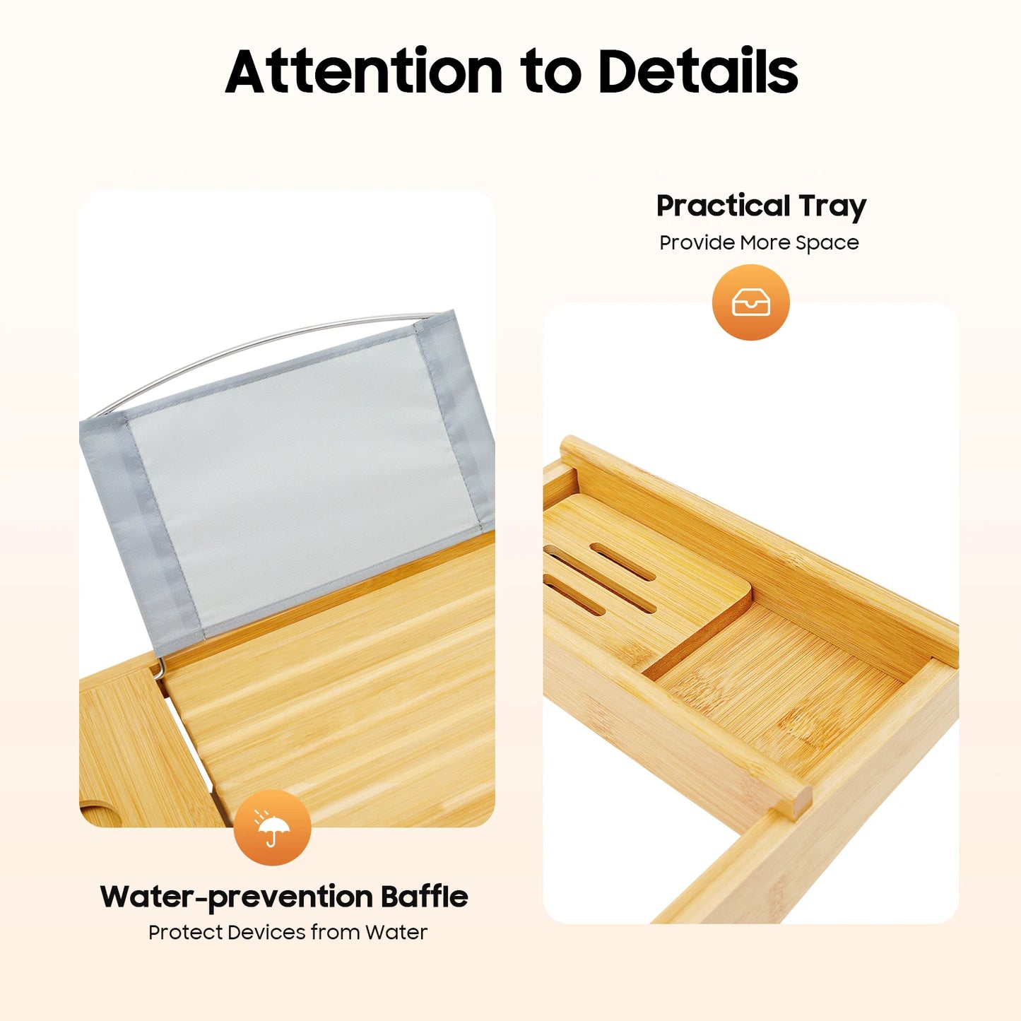 Bamboo Bathtub Tray Expandable Bathroom Tray with Reading Rack or Tablet Holder, Premium Bath Tray Includes a Wine Glass Holder