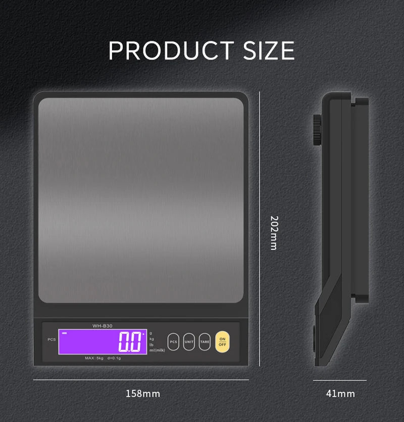 5kg/10kg/0.1g 10kg/1g Digital Electronic Kitchen Scale LCD Waterproof Stainless Measuring Weighing Baking Tool Built in Battery