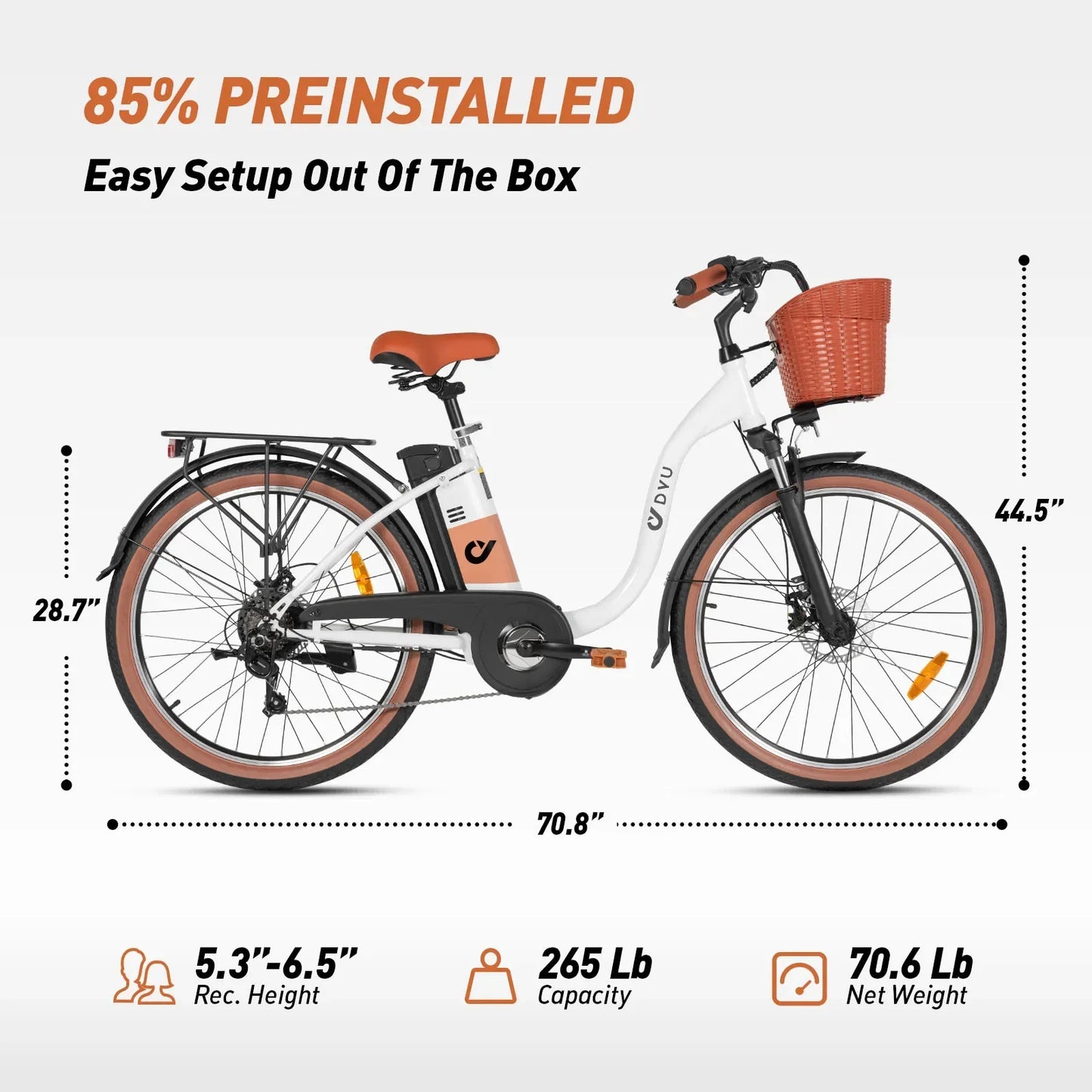 DYU C6 pro Adult Electric Bicycle, 26 Tire Electric Bike 250W motor city ebike, 36V 15.6AH E-bike,