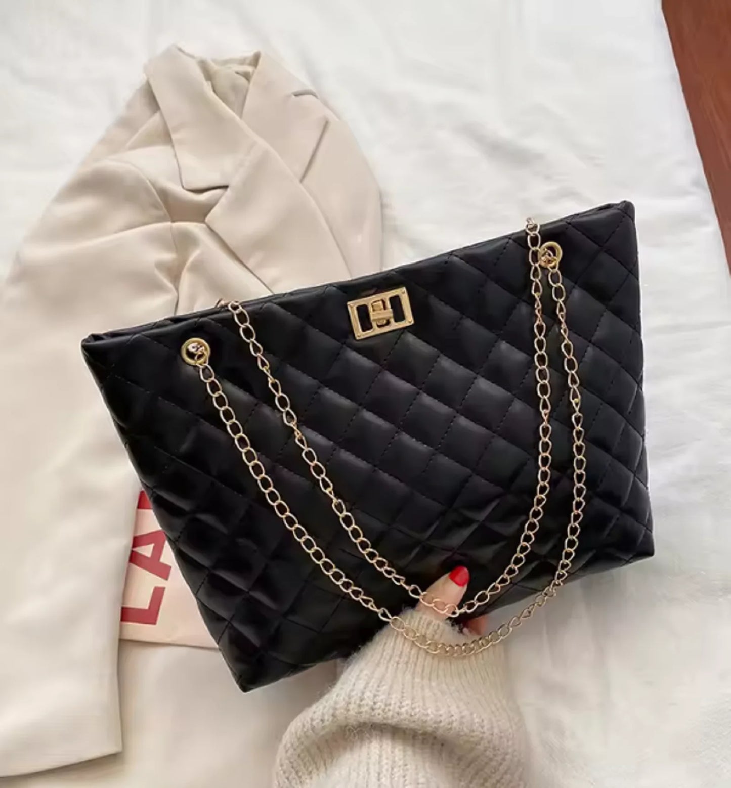 Rhombus Chain PVC Tote Bag For Women Daily Commute