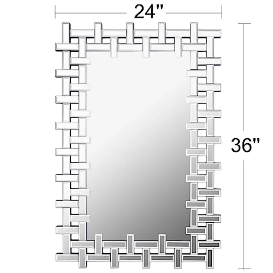 Rectangular Decorative Wall Mirror With Beveled Frame For Living Room