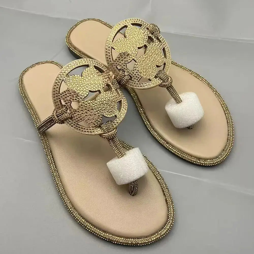 Luxury Brand Famous Designer Flat Sandals for Summer Wear Low-heeled Bohemian Beach Shoes Flip-flops Correct Version Slippers