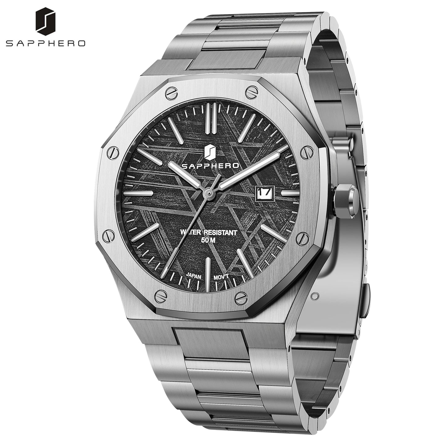 SAPPHERO Men Analog Watch Stainless Steel Quartz Movement Date 50M