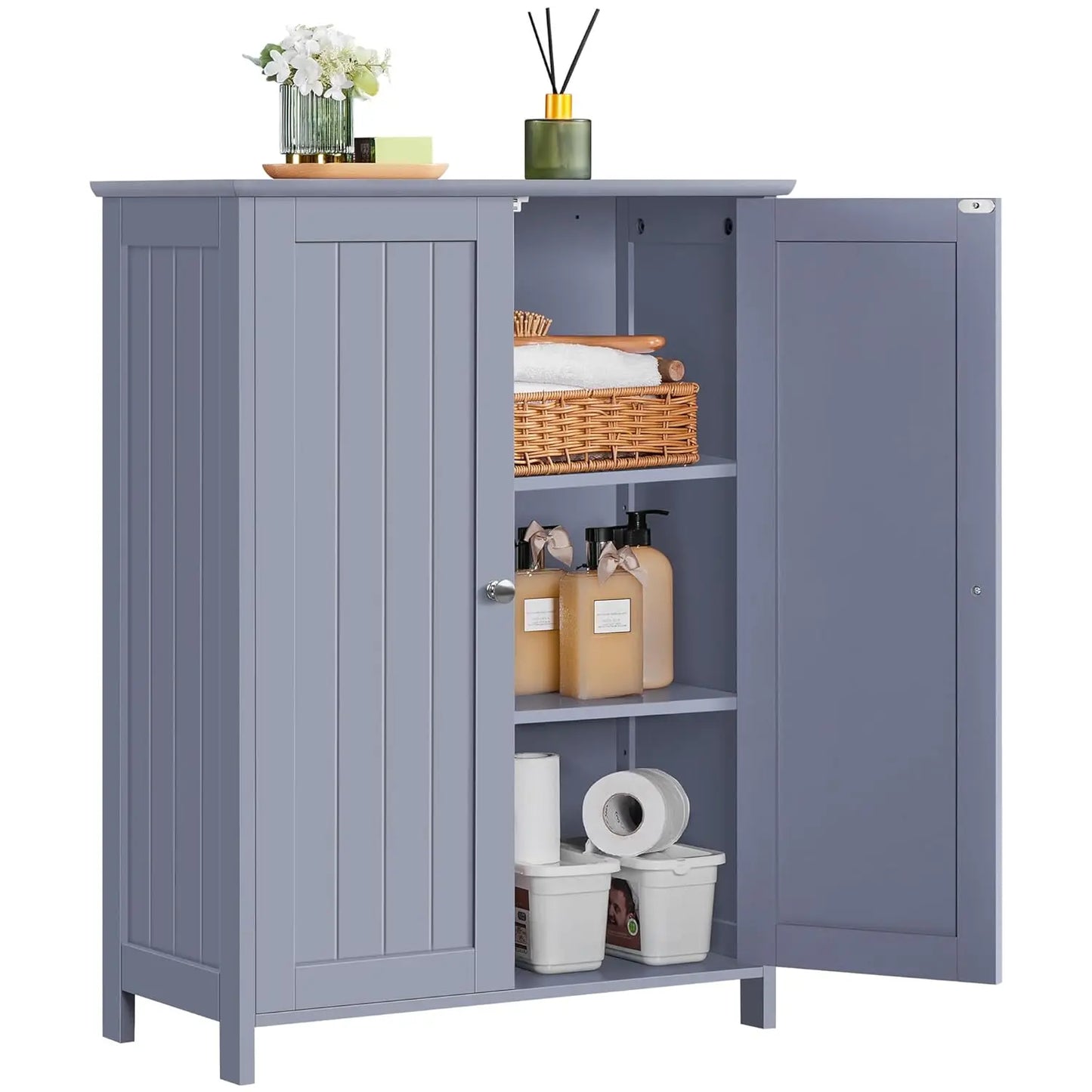 Bathroom Floor Cabinet Freestanding Storage Organizer With Adjustable Shelves