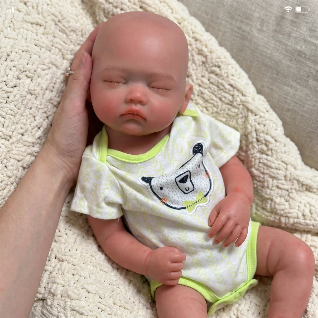 18 Inch Full Body Silicone Reborn Doll Bald Sleeping Closed Eyes Lifelike Newborn Hand Painted Waterproof Collectible Art Ornament for Holiday and Birthday Gifts