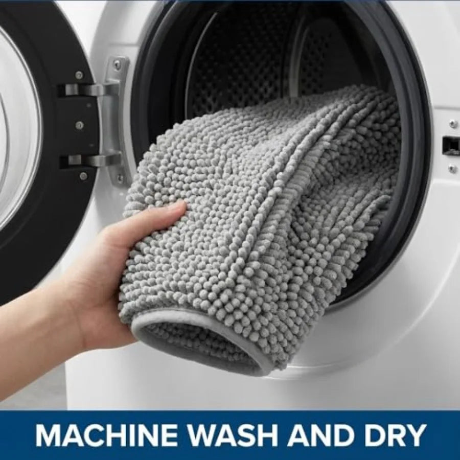 Super Absorbent Chenille Bathroom Rug Set With Non Slip Backing