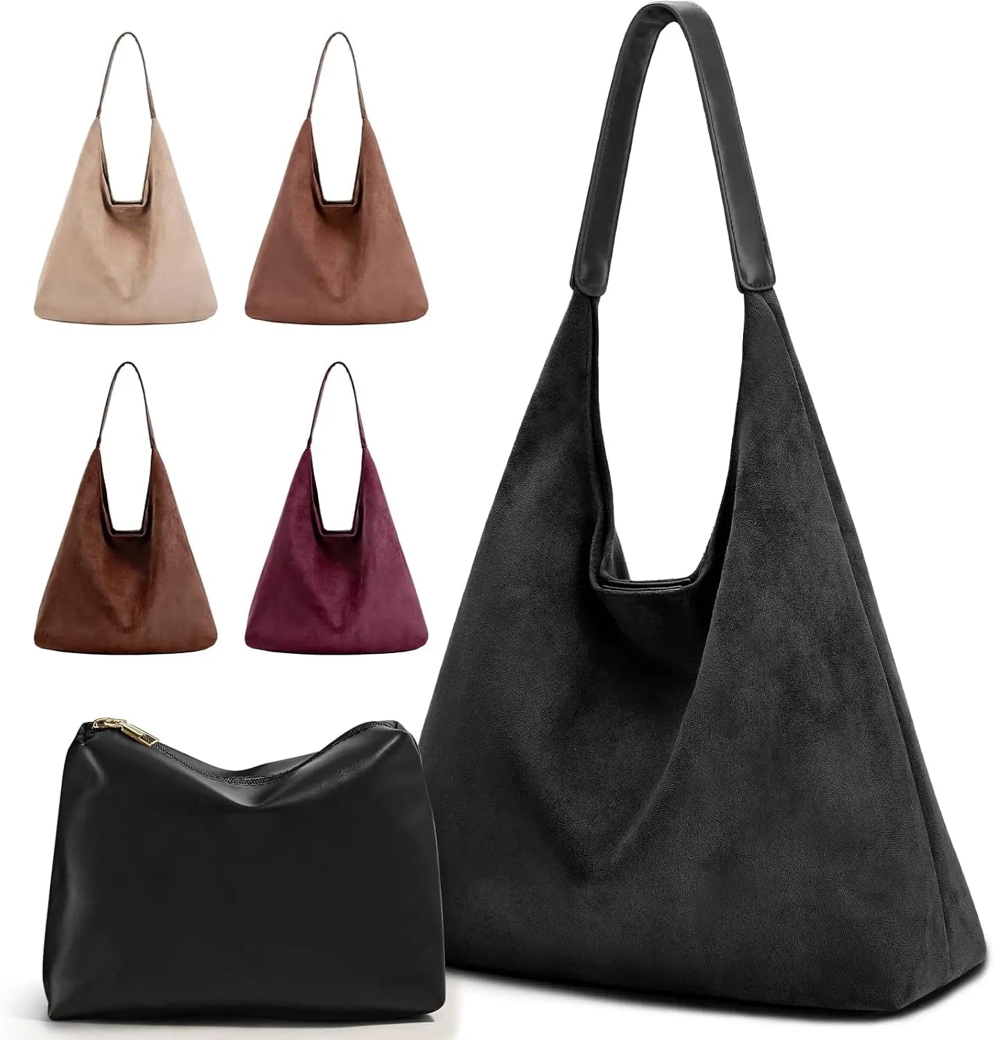 Vintage Suede Tote Bag For Women With Zippered Cosmetic Organizer