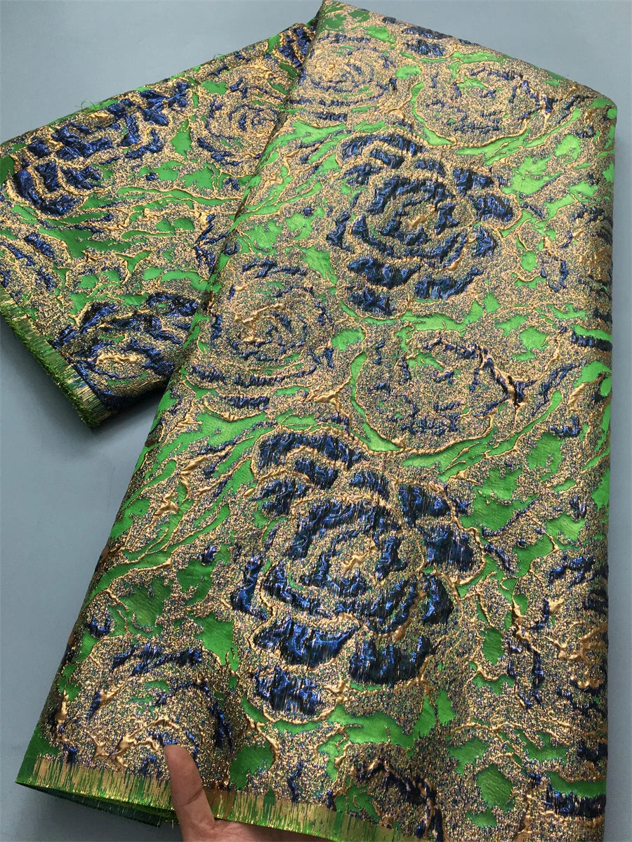 JiaDong African Brocade Lace Fabric Gold French Nigerian Embossed Organza