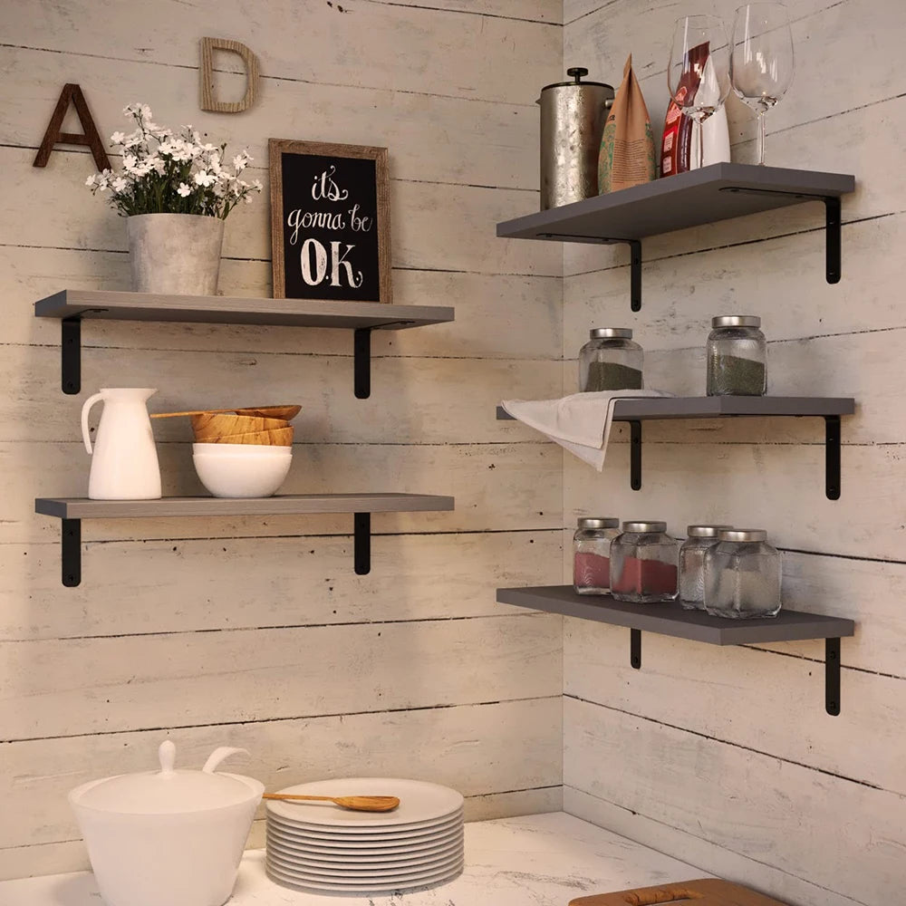 Rustic Floating Wall Shelves Wooden Storage Decorative Shelf