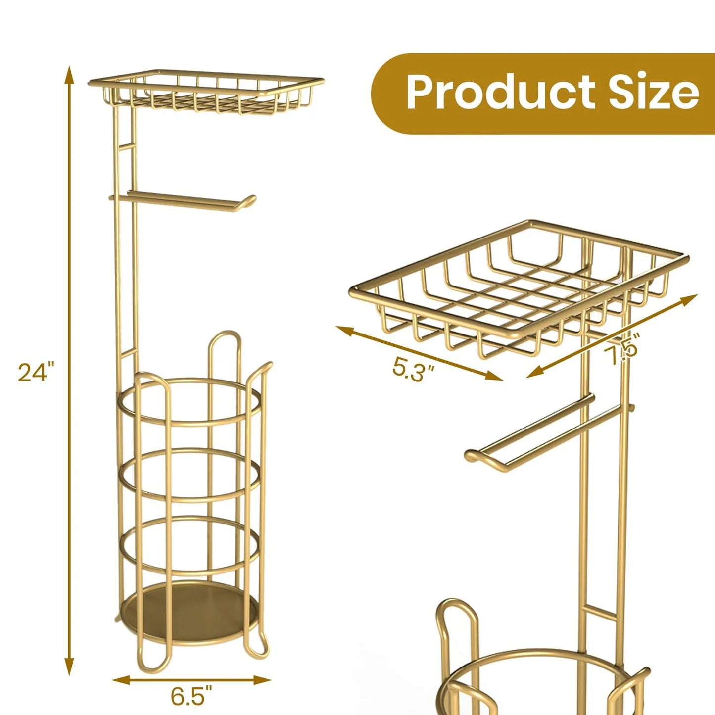 Freestanding Bathroom Toilet Paper Holder Stand With Storage Shelf