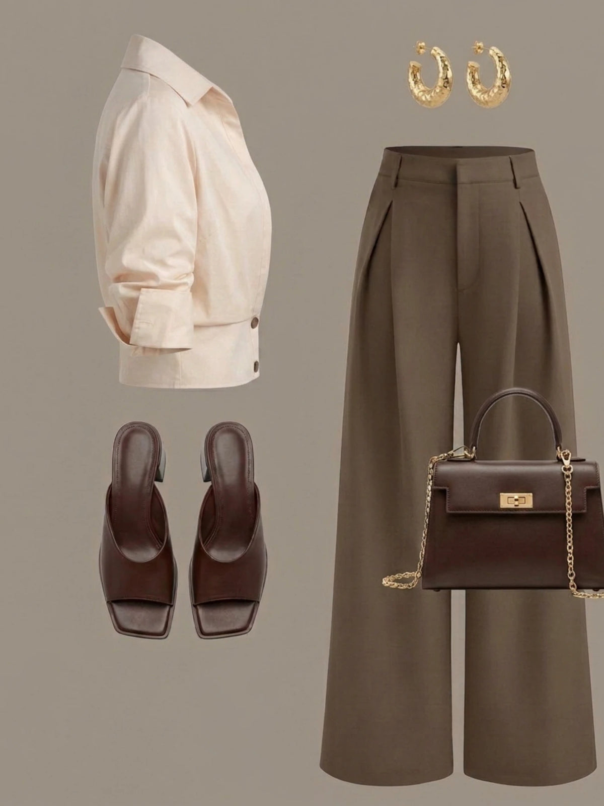 Women Lapel Cropped Button Front Shirt High Waist Wide Leg Trousers Two Piece Outfit Daily Commute Casual Wear
