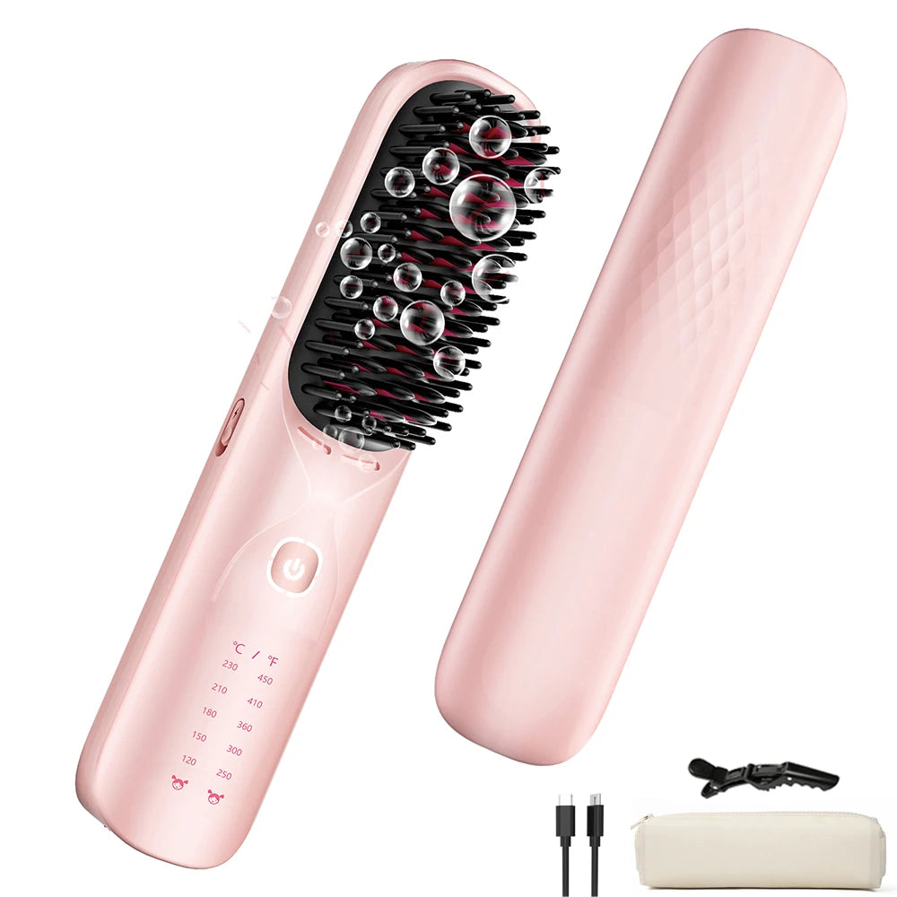 BOPCAL Cordless Hair Straightener Portable Brush With 30s Fast Heating