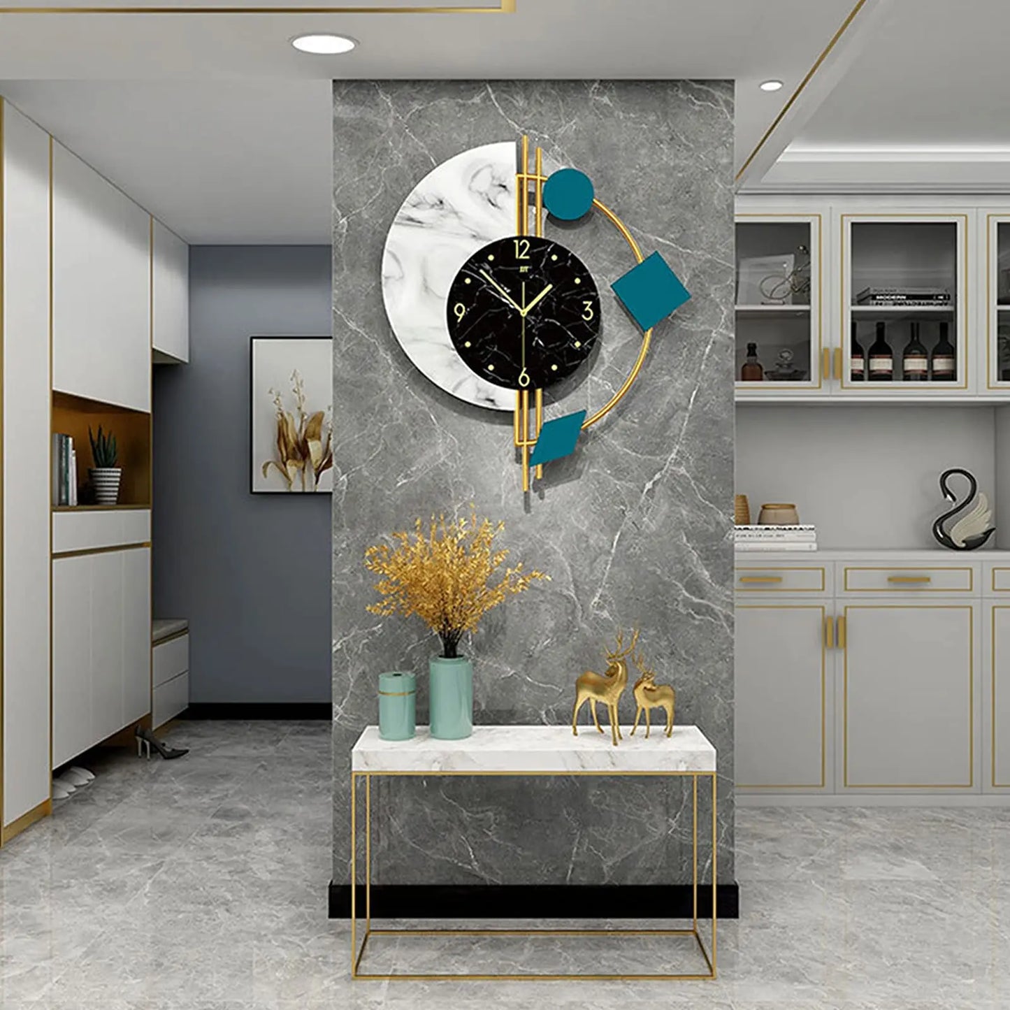 Marble Wall Clock Nordic Style Luxury Silent Battery Operated Living Room