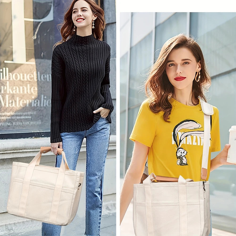Canvas Tote Bag With Pockets Large Capacity For Daily Use