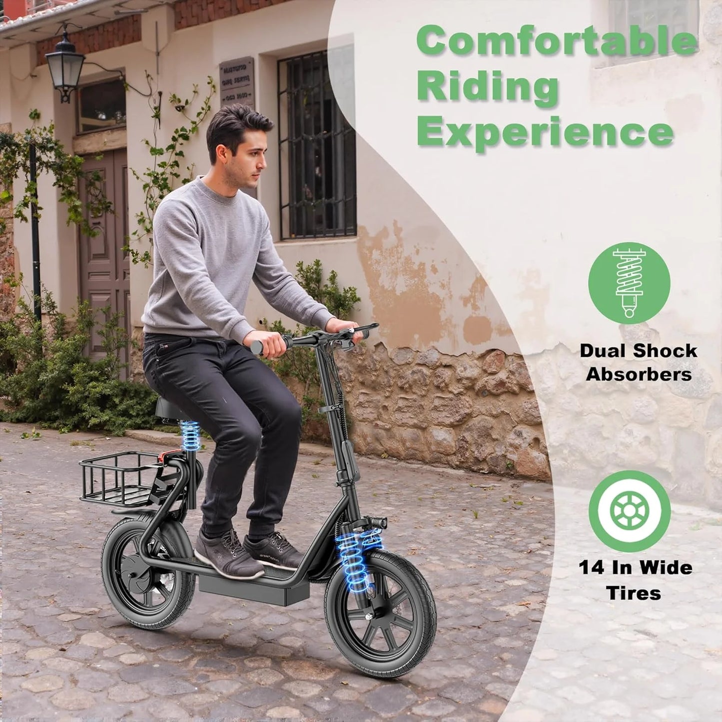 LADPED LPBS 500W 14inch Electric Bicycle 10.4AH Battery 28Miles Max Range 21MPH Max Speed Shock Absorption Foldable Adult Ebike