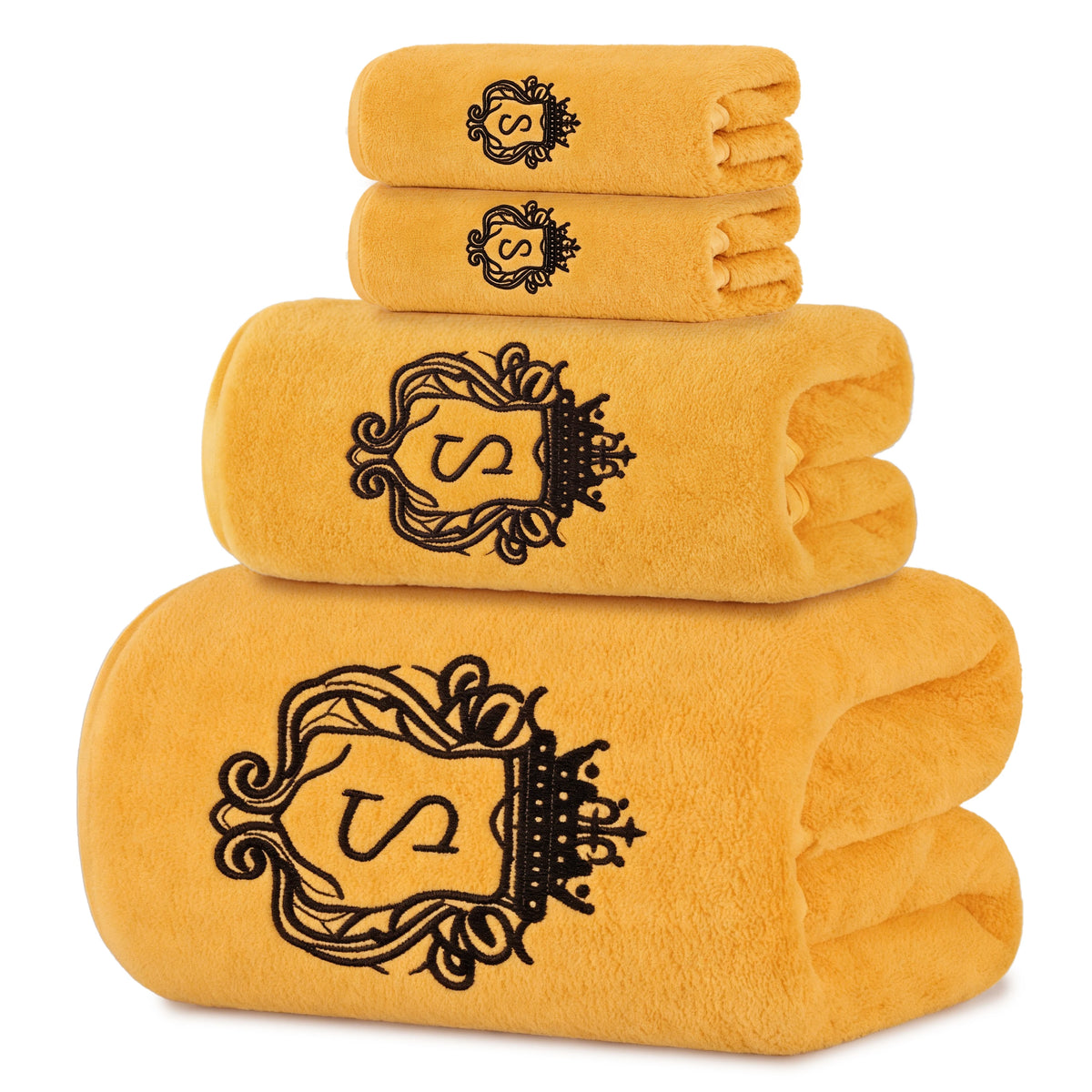 4-Piece Bath Towel Set, Gold-Edged S Solid Color Bath Towel, 1 Bath Towel + 1 Hand Towel + 2 Face Towels, Bathroom Accessories, Suitable for Yoga, Bathing, Swimming, Spa, Etc., Holiday Gift