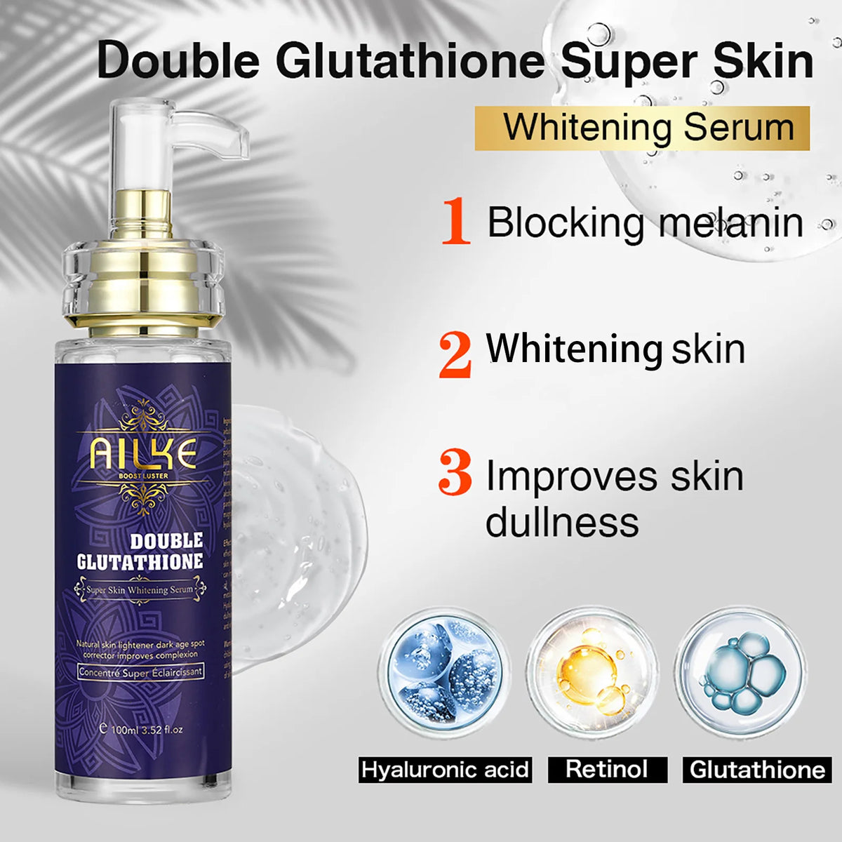 AILKE Double Glutathione Whitening Essence, Moisturizing, Removes Dark Spots, Even Skin Tone Serum For All Skin Types, 100ml