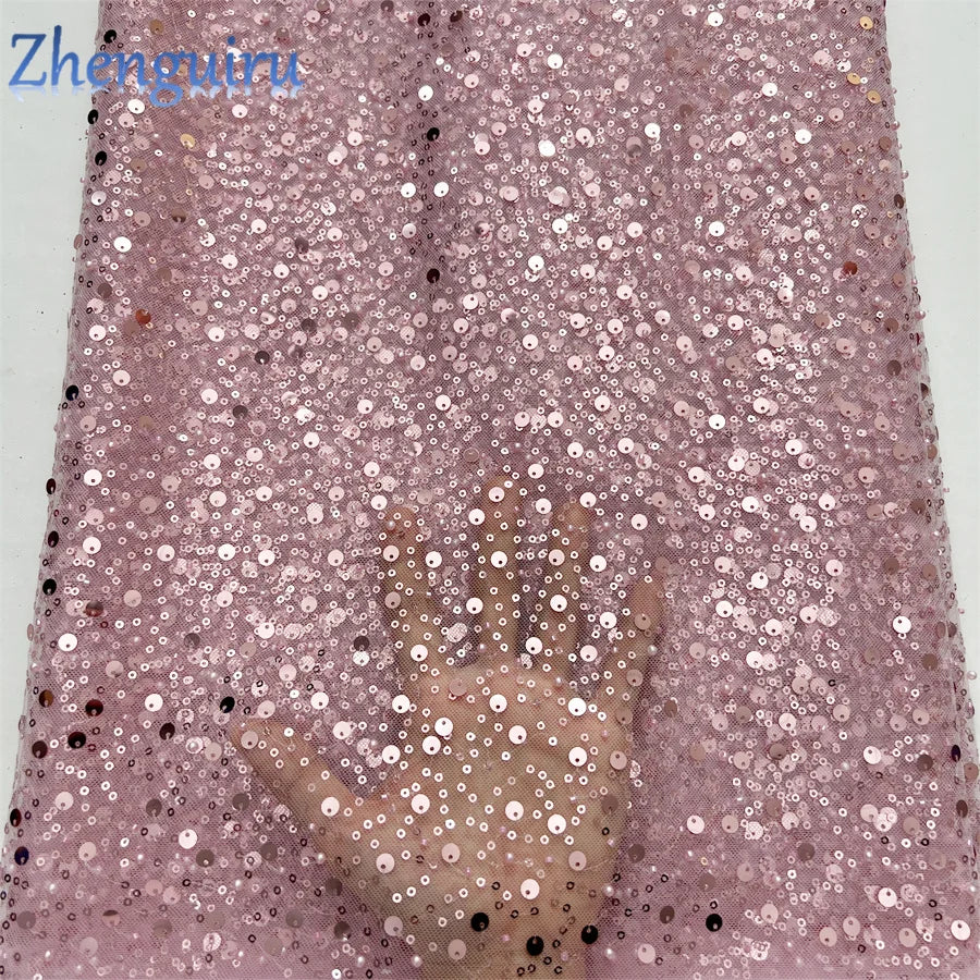 Zhenguiru Heavy Silver Sequin French Tulle Lace Fabric