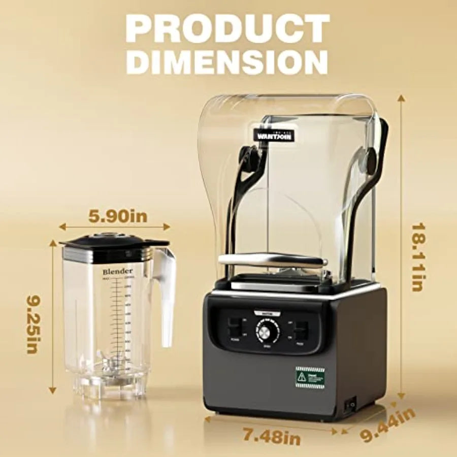 Commercial Quiet Blender for Kitchen Smoothie Protein Shake 2200ml 1800W Countertop Professional Electric Food Machine with Sil