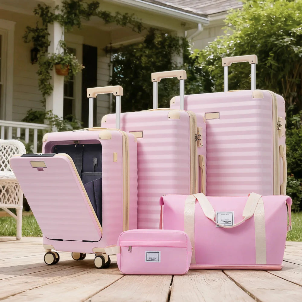 Luggage Set 5pcs Hardside Expandable Carry on Suitcase with Spinner Wheels TSA Lock USB Port Cup Holder Duffel Bag Toiletry Bag
