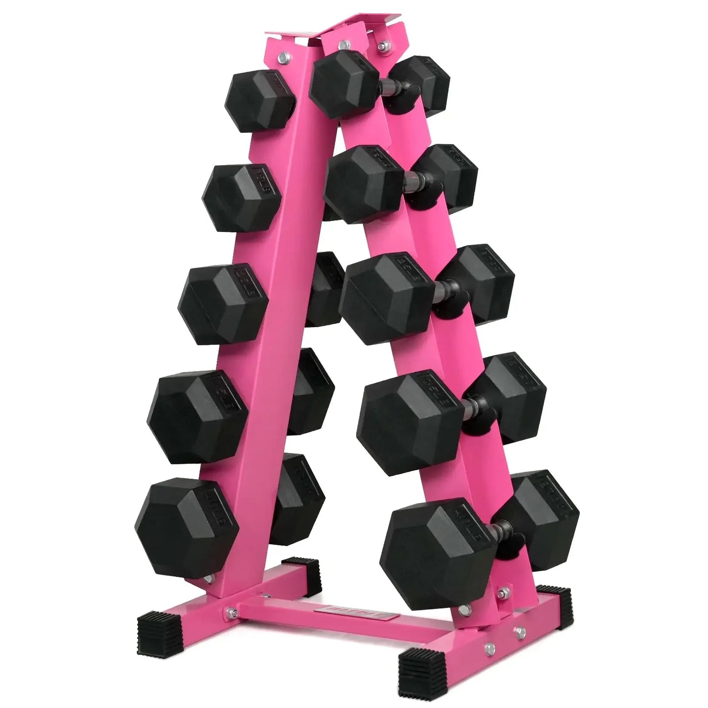 RitFit Rubber Hex Dumbbell Set With Rack 250-650 Lb