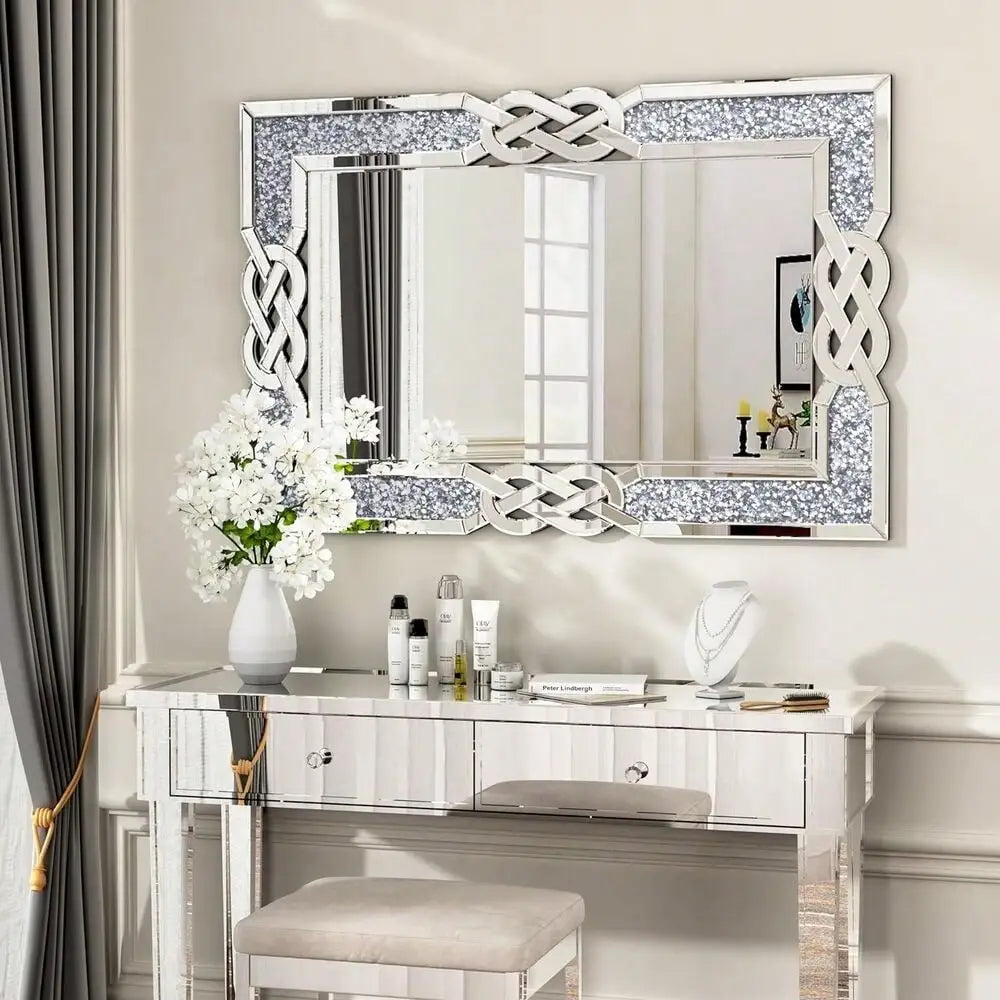 Crystal Diamond Accent Wall Mirror For Living Room Decor