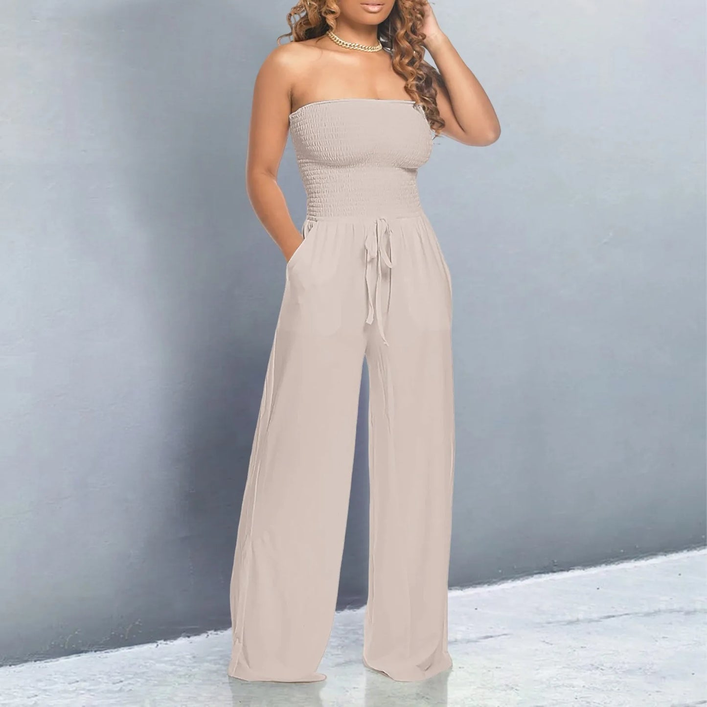 ZOMAXIUJEE CN Sexy Strapless Jumpsuit Women Ruched Lace Romper