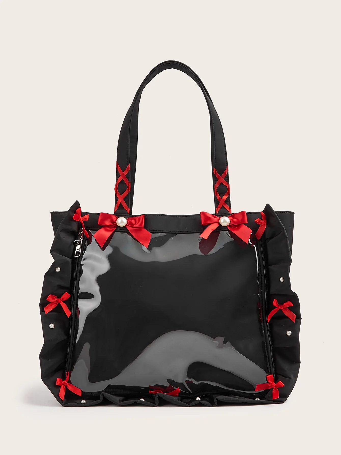 Transparent Fairy Bow Ita Bag High Capacity PU Leather Underarm