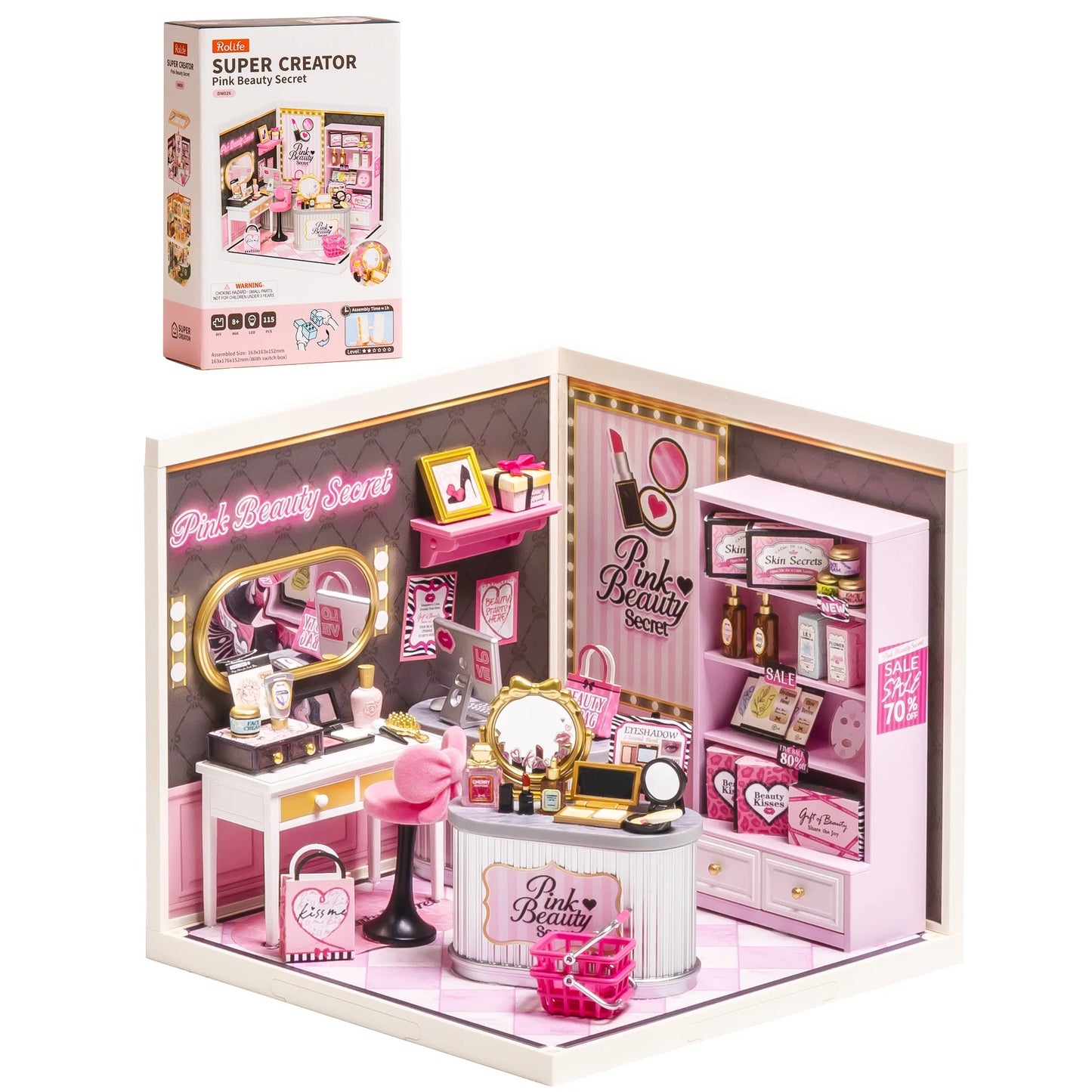 Rolife Dollhouse 3D Puzzle Super Creator Serious DIY Miniature House Kit with LED Light for Home Decor Birthday Gift for Girls Teens(DW026/27/28)