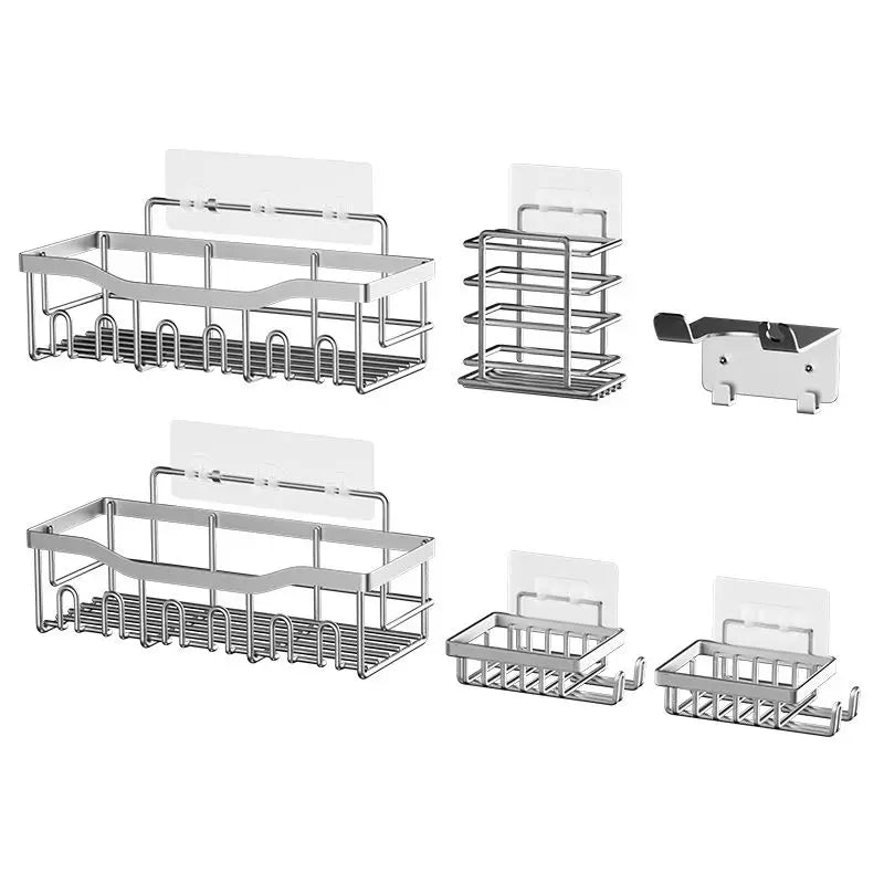 Stainless Steel Wall Mounted Bathroom Shelf Organizer 6 Pack