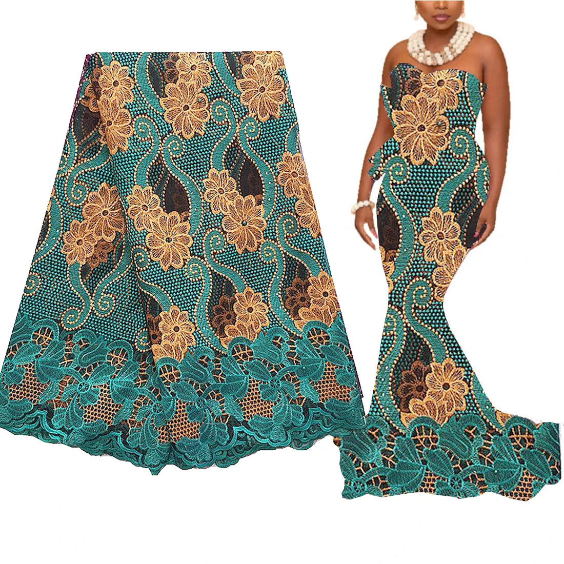 African Lace Fabric Embroidered White Gold Nigerian Wedding Lace