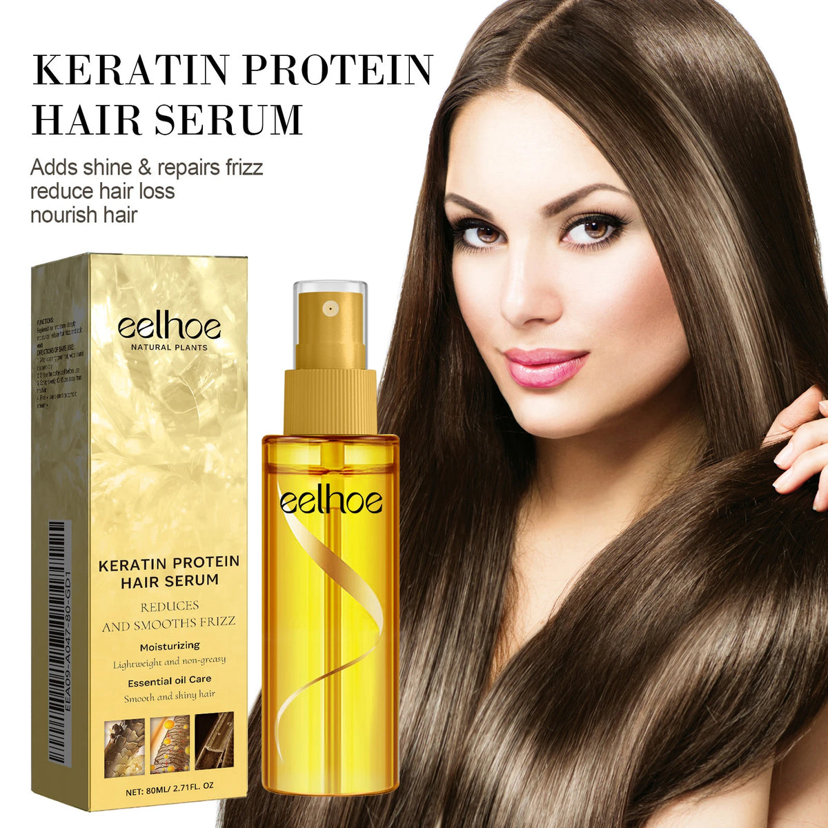 EELHOE Smoothing Hair Serum Spray Keratin Protein Correcting Molecular Repair Frizz Damaged Hair Soften Mask Beauty Health Care