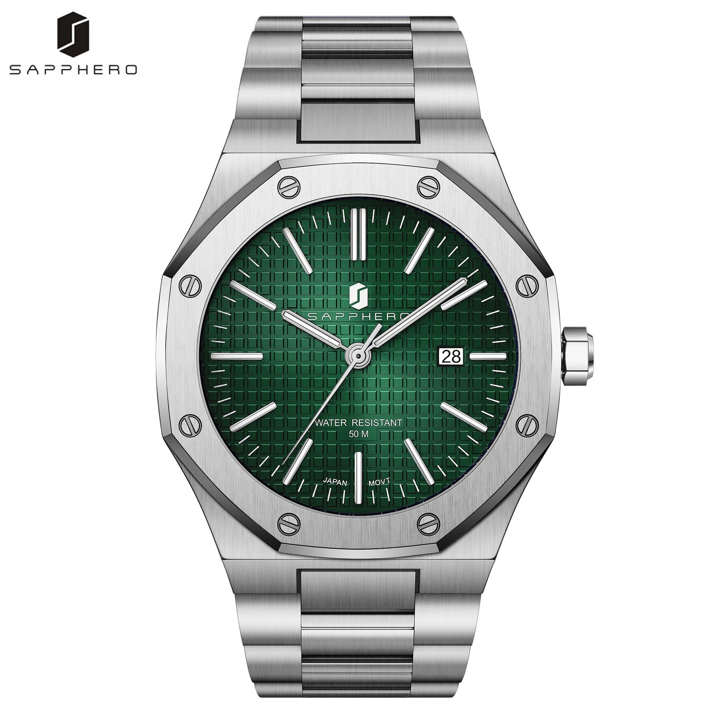 SAPPHERO Men Analog Watch Stainless Steel Quartz Movement Date 50M