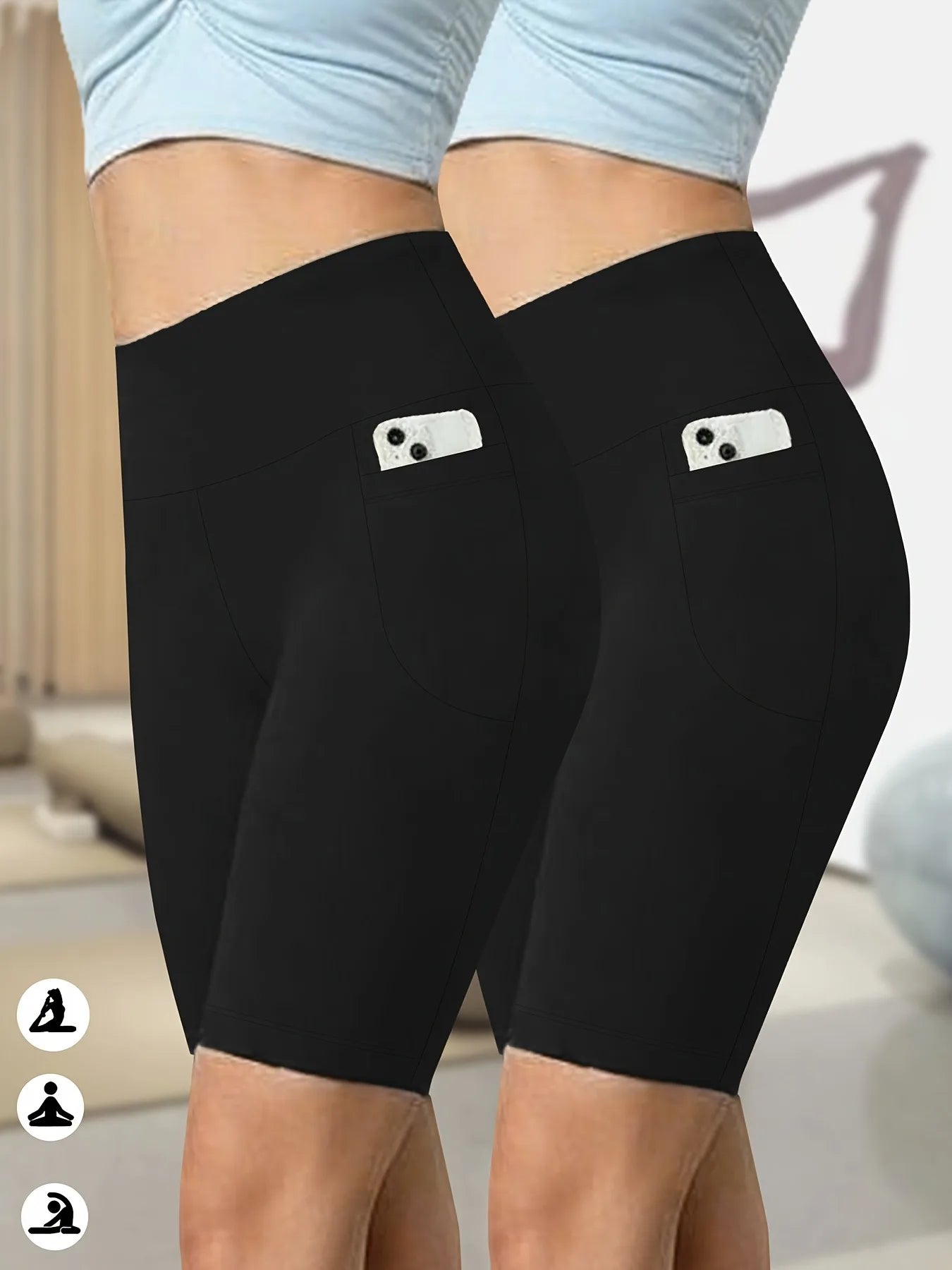 Women's High Stretch Elastic Waist Shorts With Hip Lift Pockets