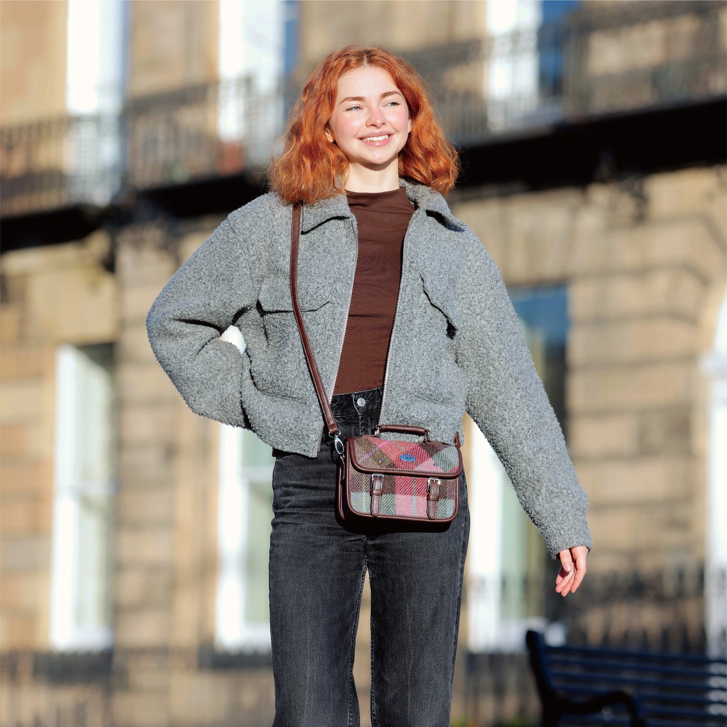 GLEN APPIN Authentic Harris Tweed Bervie Ladies Mini Satchel. Premium Scottish plaid wool crossbody purse with detachable shoulder strap. Elegant vintage small shoulder bag for women, compact handbag