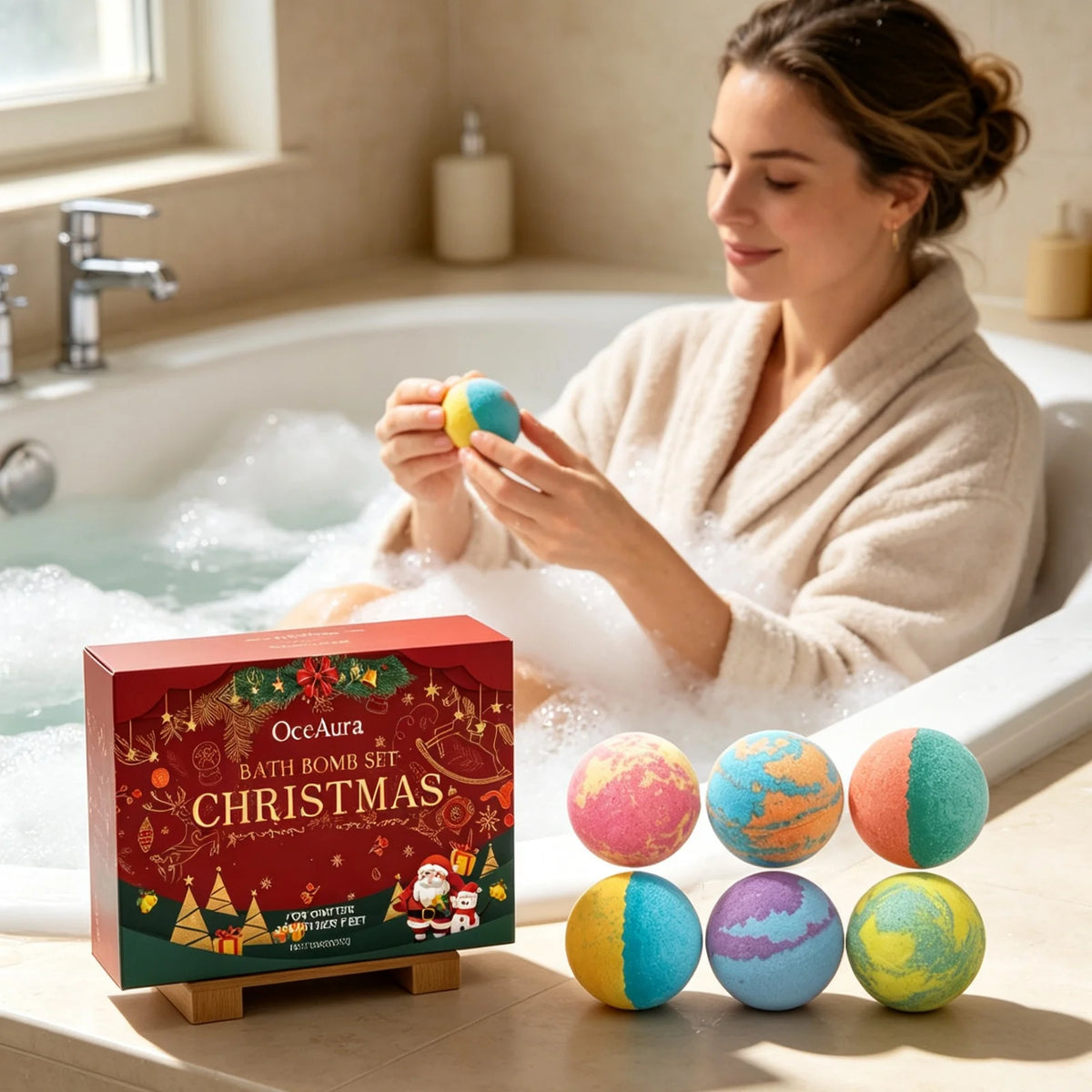OceAura Christmas Bath Spheres Deep Nourishing Skin Gentle Removing Skin Dirt Long Lasting Fragrance Releasing Festive Bath Set