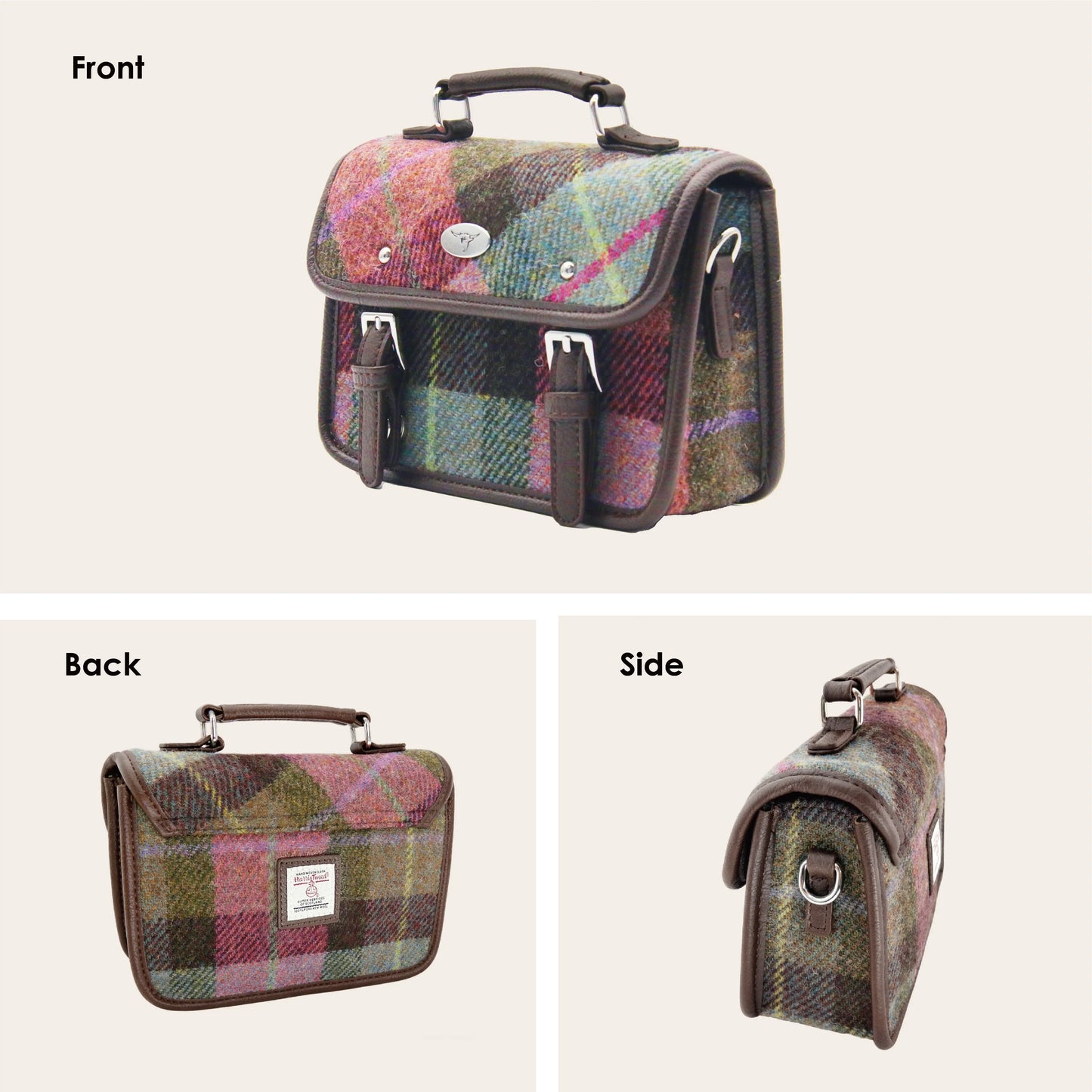 GLEN APPIN Authentic Harris Tweed Bervie Ladies Mini Satchel. Premium Scottish plaid wool crossbody purse with detachable shoulder strap. Elegant vintage small shoulder bag for women, compact handbag