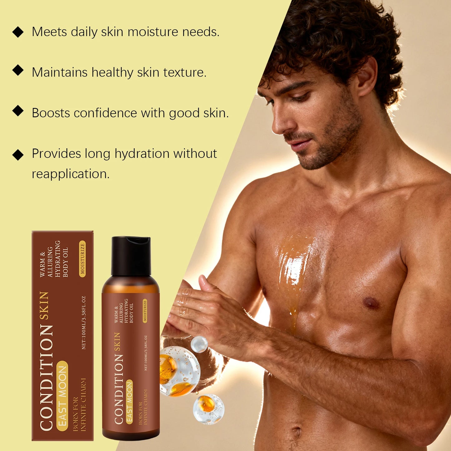 100ML Men Body Essence Oil Gentle Moisturizing Improve Skin Texture Smoothing Nourishing Pores Enhance Elasticity Lasting Fragrance Non-sticky Body Care Oil