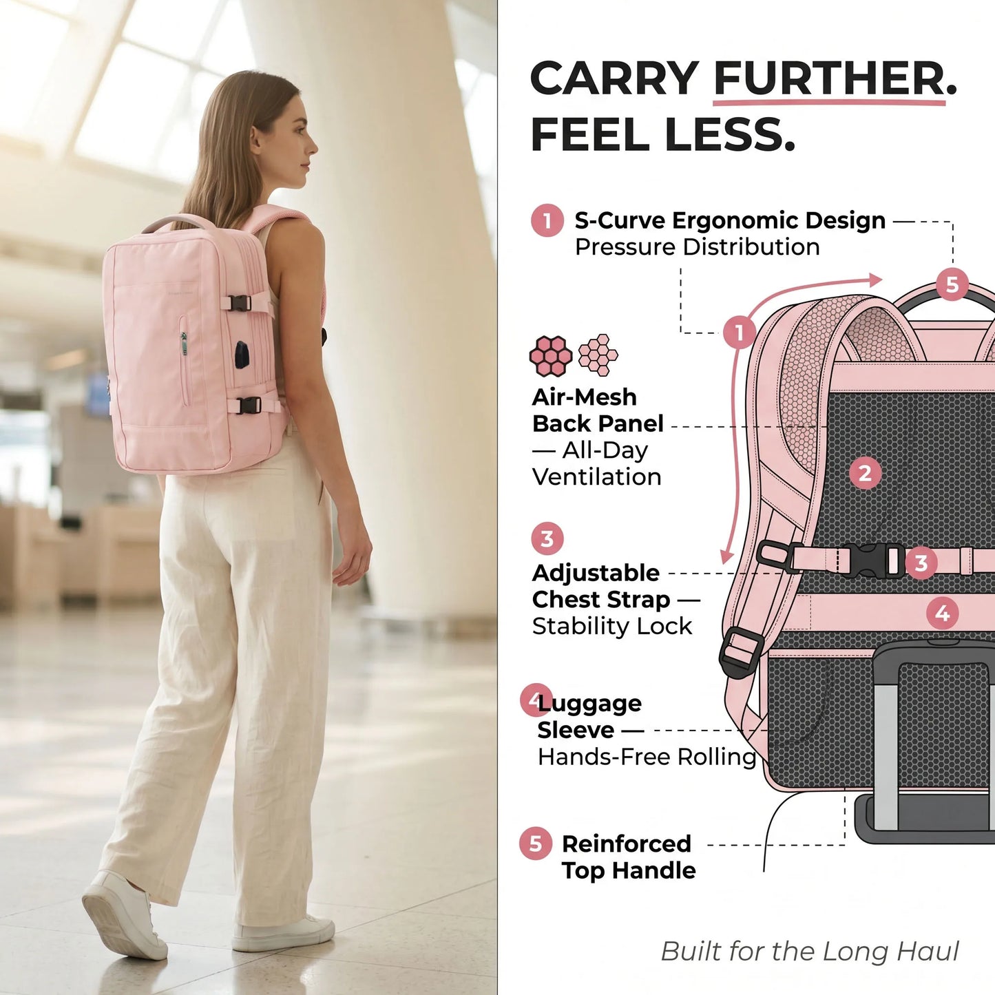 Tolife Premium Expandable Travel Backpack for Women, Large Capacity Carry‑on Laptop Backpack with USB Charging Port, Water‑Resistant Multi‑Compartment Business Weekender Bag for Work, Trip & Daily Commute