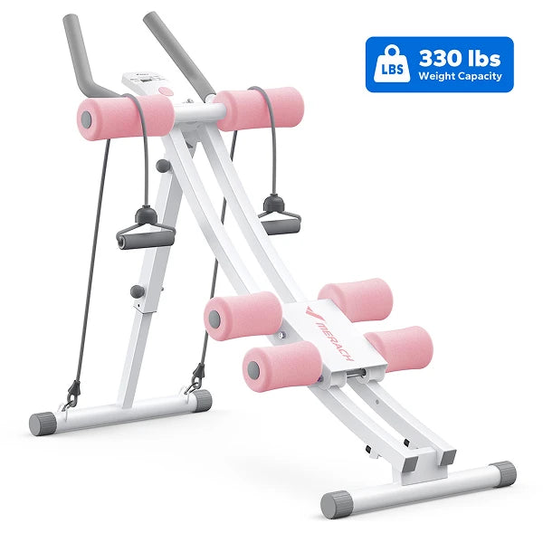 MERACH Dual Split‑Track Ab Machine Foldable Core Trainer Adjustable Core Training Workout Equipment LCD Display Max 440lbs Capacity for Home Small Space Fitness