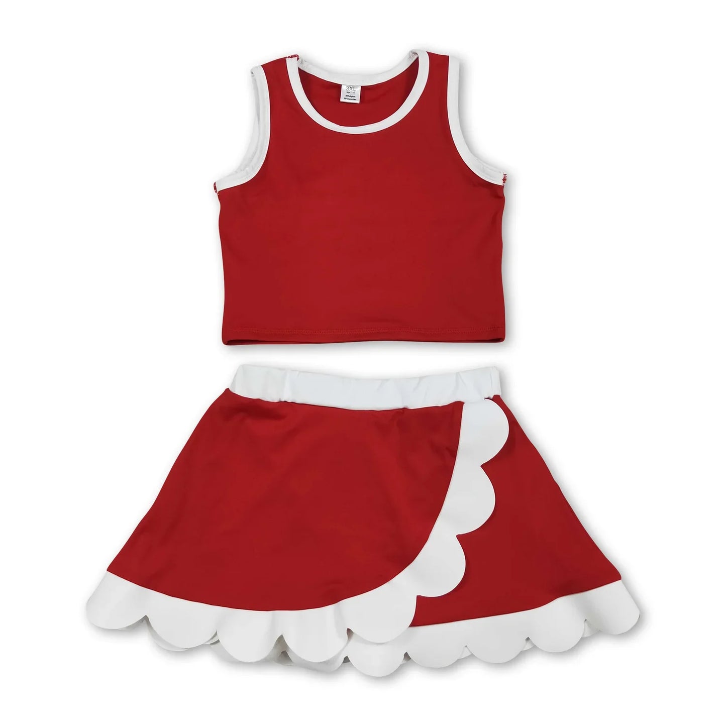 Girls Sleeveless Scallop Active Wear Set Cotton Polyester
