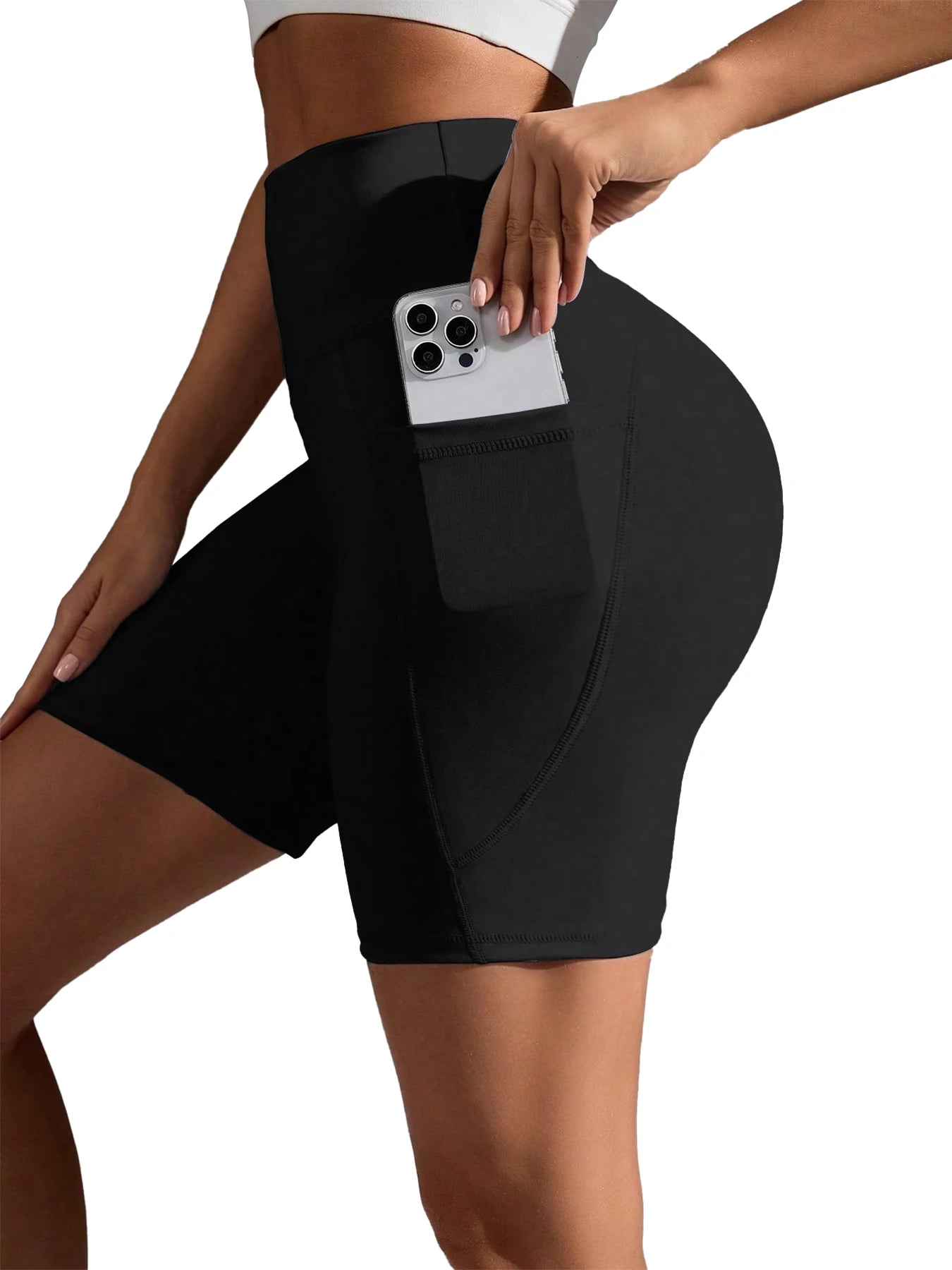 Women's High Stretch Elastic Waist Shorts With Hip Lift Pockets